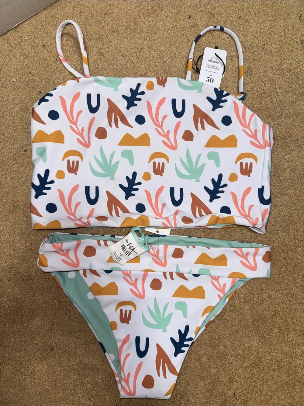 Feather 4 Arrow Abstract Reversible Coral Print Two-Piece Swimsuit